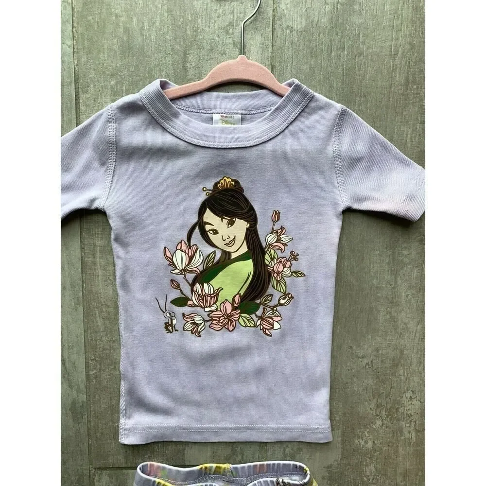 Hanna Andersson Mulan Purple Short Johns Pajamas PJs Set Disney Princess 90 3 3T